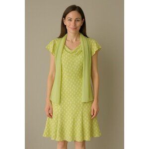 90s Vintage 100% Silk Polka Dot Dress Pastel Green Sheer Papell Boutique Petite